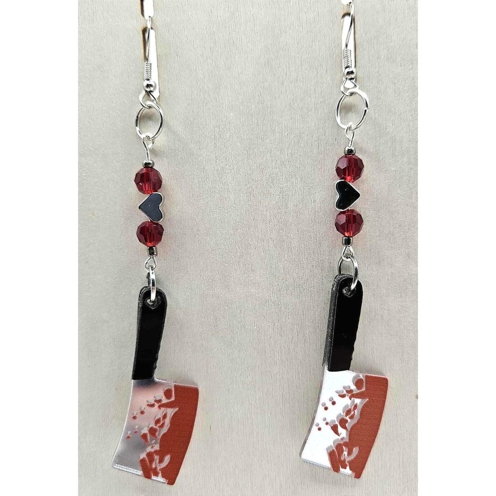 Bloody Knife Cleaver Dangle Earrings Horror Goth Emo Punk Jewelry Handmade